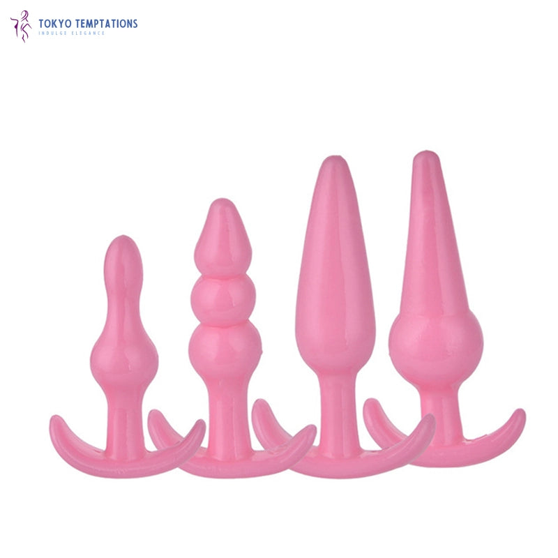 Premium Silicone Butt Plug Dildo Set Pink