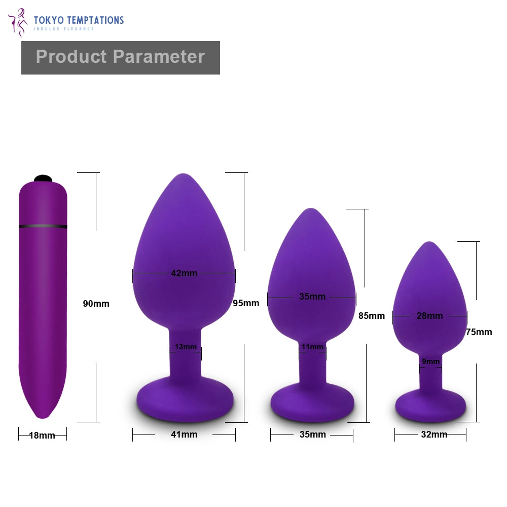 Soft Silicone Anal Plug & Vibrator Set Purple