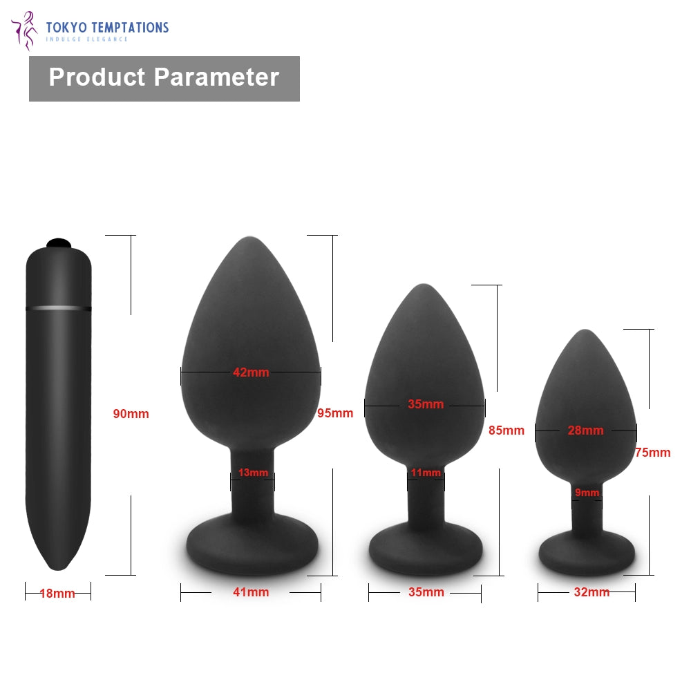 Soft Silicone Anal Plug & Vibrator Set Black