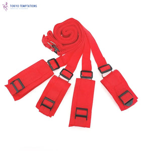 Bondage Set Handcuffs Rope Strap Under Bed Restraints Red