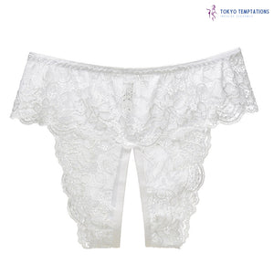 XL-4XL Plus Size Open Crotch Lace Panties Sexy Lingerie Thongs White