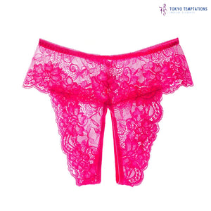 XL-4XL Plus Size Open Crotch Lace Panties Sexy Lingerie Thongs Pink