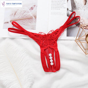 Sexy Lace Lingerie Butterfly G-String Thongs Red