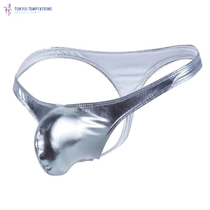 Men's Sexy Stripe Cotton Thong Underwear Silver