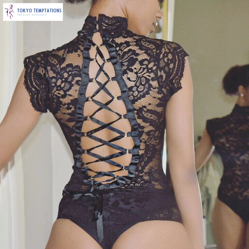 Elegant Lace G-String Jumpsuit Black