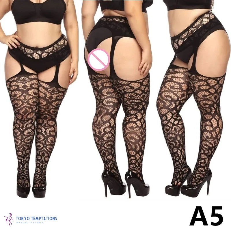 Sexy Black Lace Thigh High Stockings - Plus Size Black