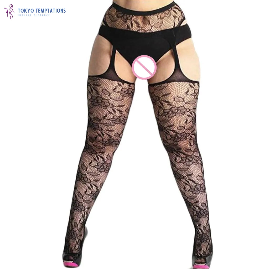 Sexy Black Lace Thigh High Stockings - Plus Size Black