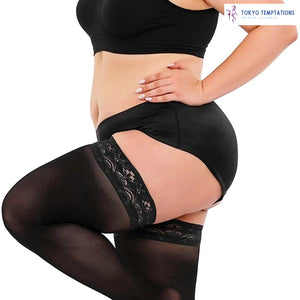 Lace Thigh High Stockings - Plus Size Black