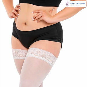 Lace Thigh High Stockings - Plus Size White