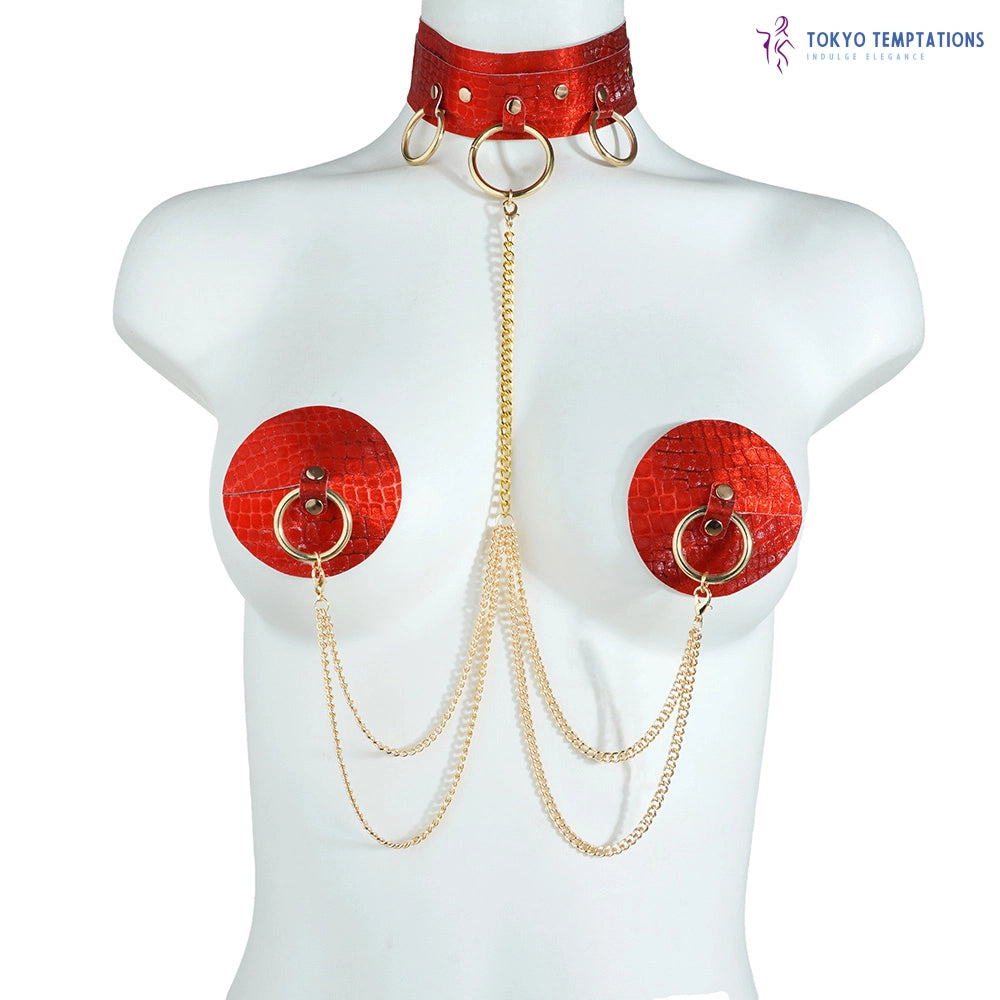 Luxury Leather Nipple Pasties Body Chain