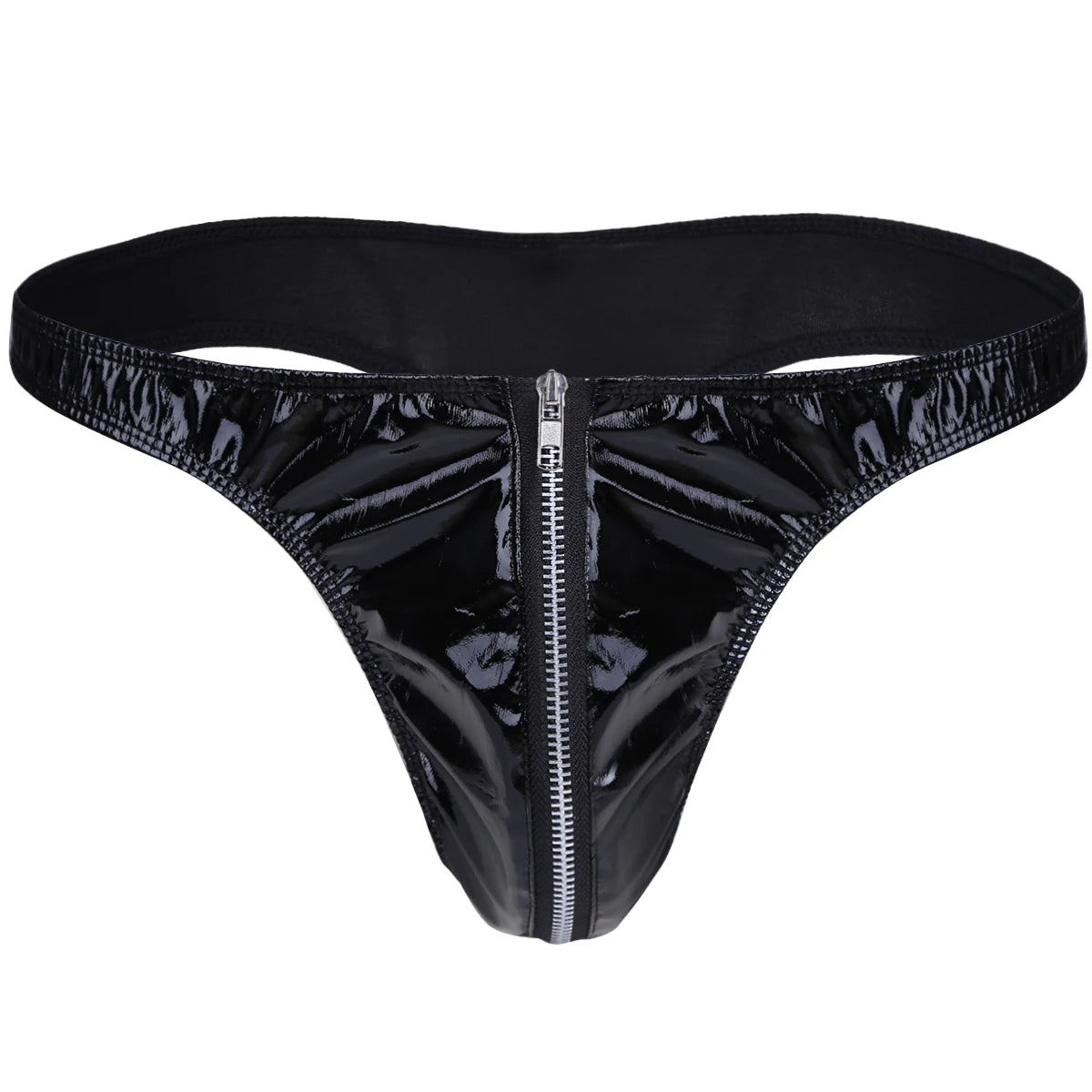 Sexy Men's Latex Zipper Briefs G-String Black