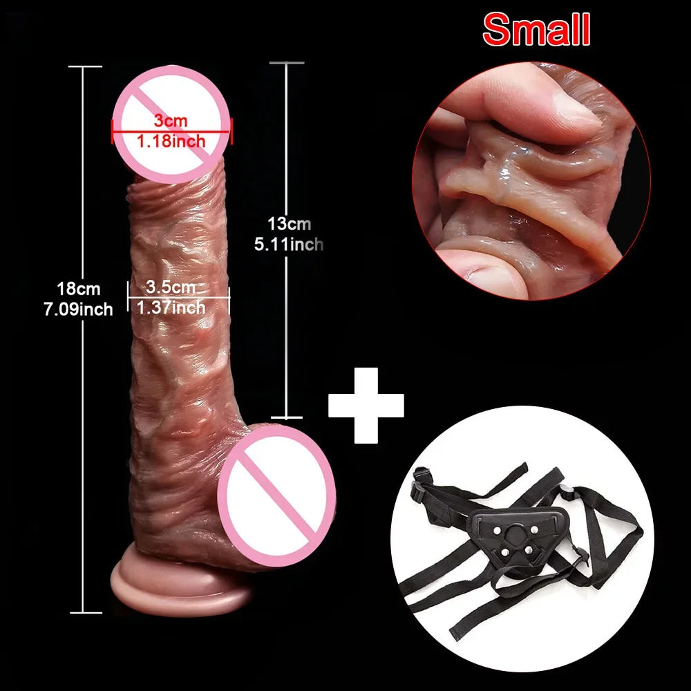 Realistic Strap-On Dildo with Moving Testicles Small size length 13cm